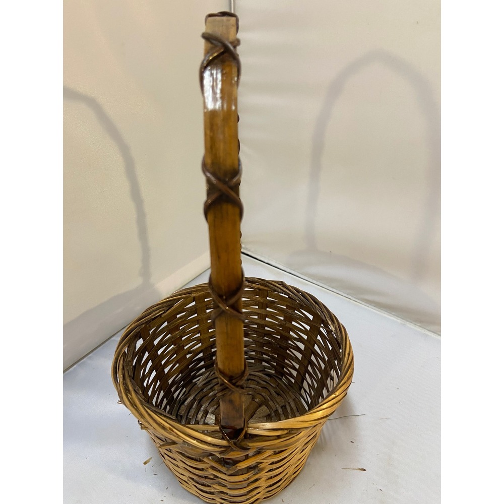 Woven Wicker Basket Unisex Small Brown Rustic High Handle Decor Egg Collection - Picture 6 of 10